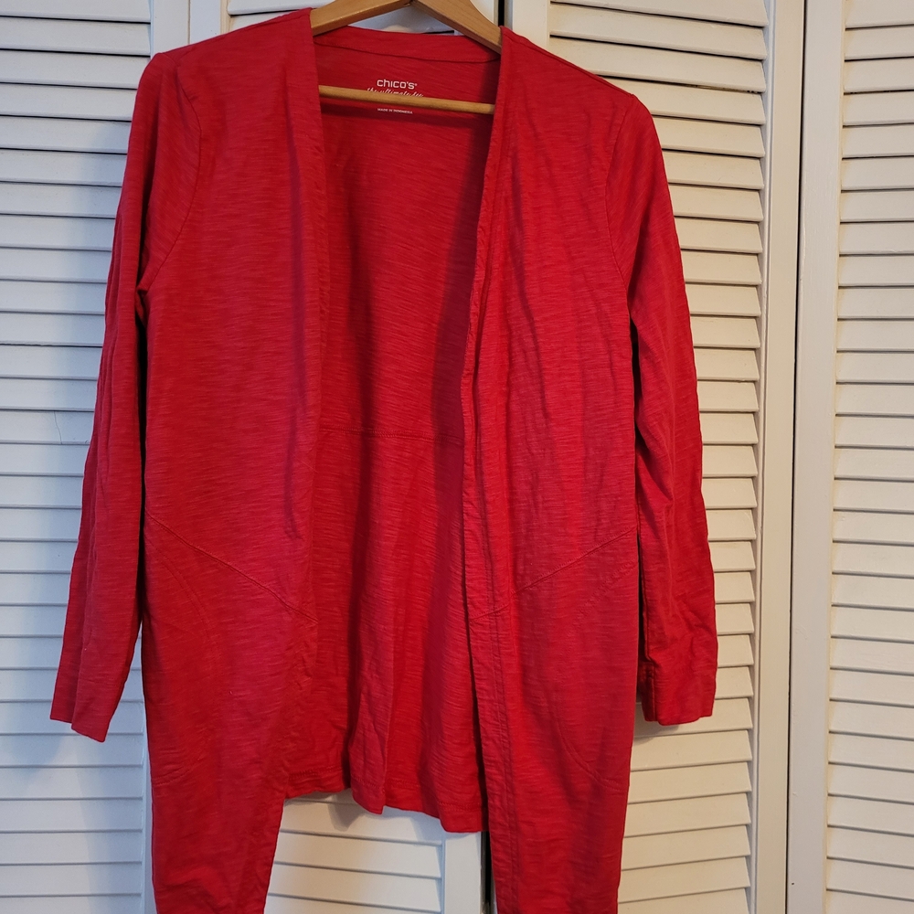 Chico's Vibrant Red Open Cardigan Size M with Pockets
